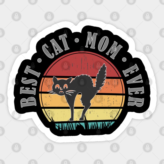 Best Cat Mom Ever Retro Sunset Vector Graphics v.2 Sticker by RamoryPrintArt